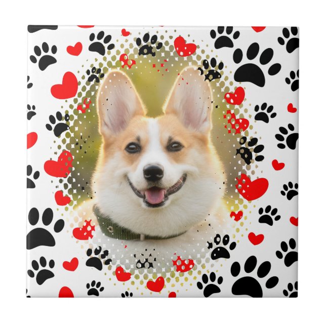Hearts And Paw Prints Dog Frame Ceramic Tile (Front)