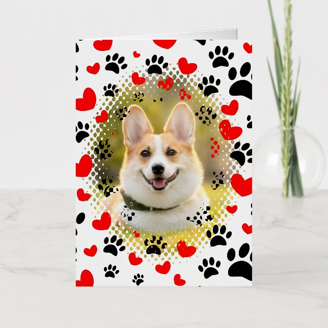Hearts And Paw Prints Dog Frame Foil Greeting Card (Front)