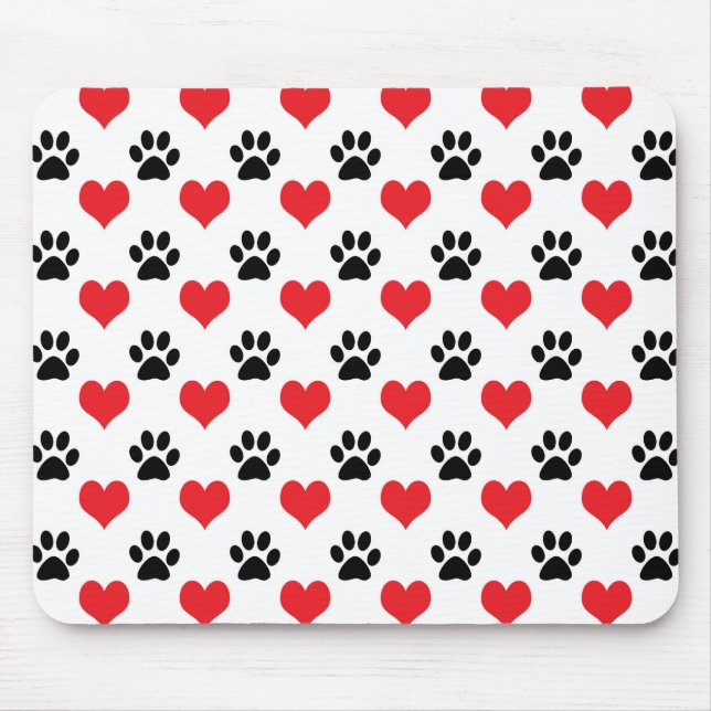 Hearts and paw prints pattern mouse pad (Front)