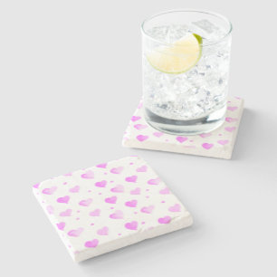 Hearts and Polka Dots Pink Pattern Stone Coaster