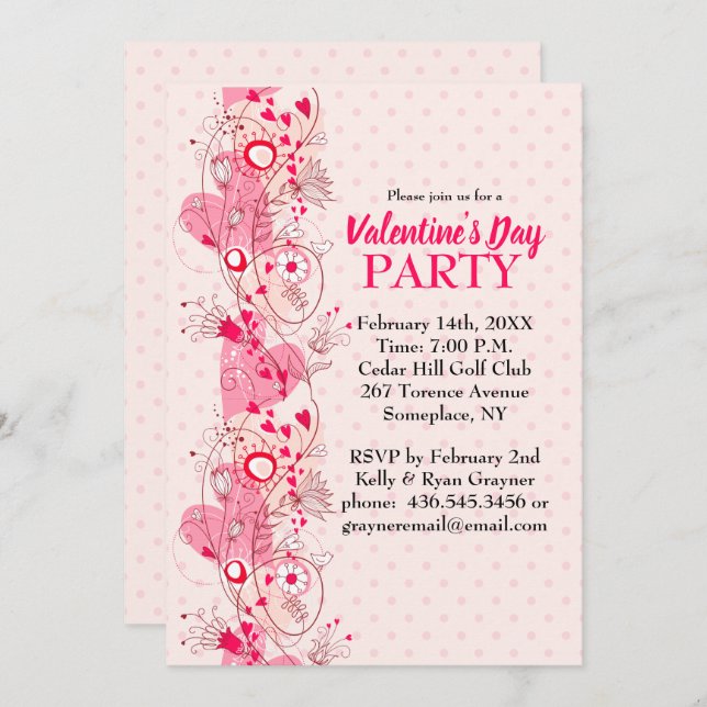 Hearts and Polka Dots Valentine Party Invitation (Front/Back)