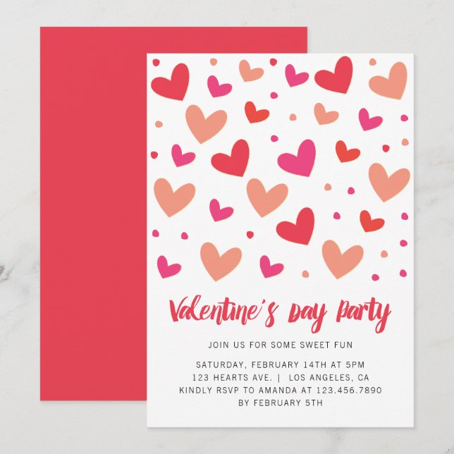 Hearts and Polka Dots Valentines Day  Invitation (Front/Back)