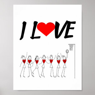 Hearts and Positions I Love Netball Poster