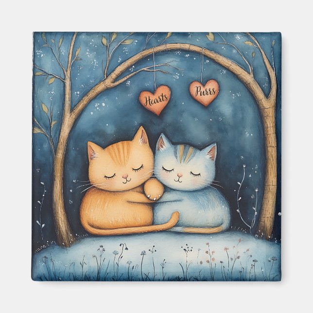 Hearts and Purrs Feline Soulmates Illustrated Art  Magnet (Front)