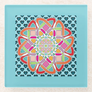 Hearts and Quilt Design Blue Beverage Coaster