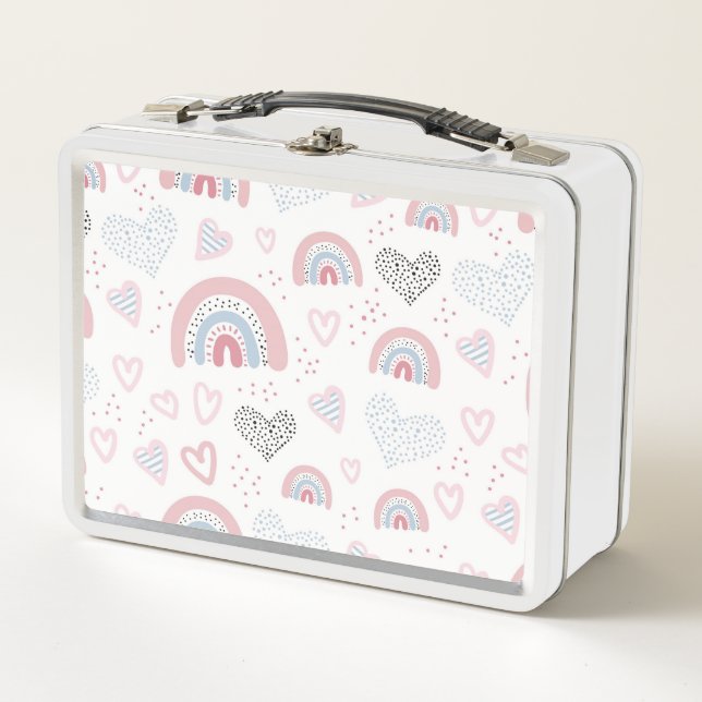 Hearts and Rainbows Metal Lunch Box (Front)