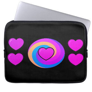 Hearts and Rainbows on a Black Background Laptop Sleeve