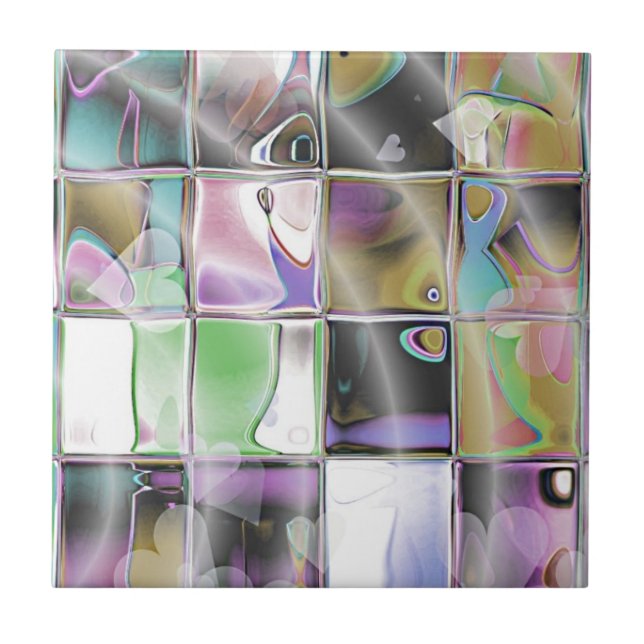 Hearts and Rings Unique Colourful Ceramic Tile (Front)