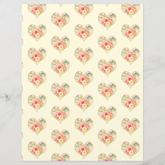 Hearts and Rose Bouquets Scrapbook Paper (Front)