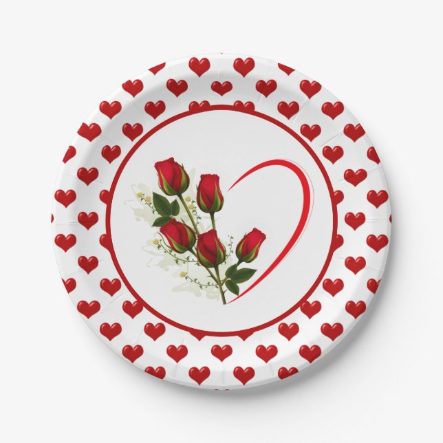 Hearts And Roses Paper Plate (Front)