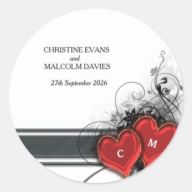 Hearts and Scrolls Classic Round Sticker (Front)