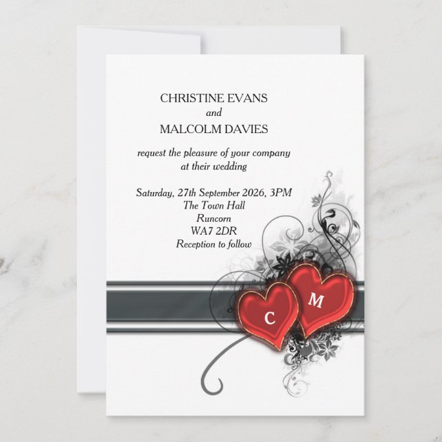 Hearts and Scrolls Invitation (Front)