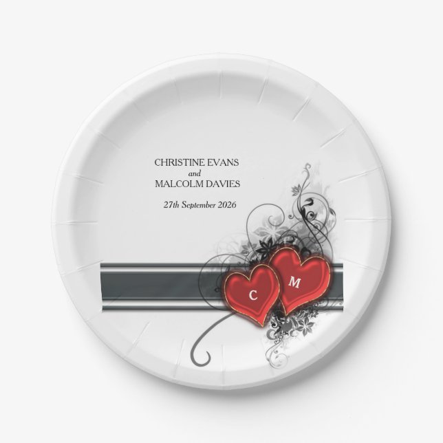 Hearts and Scrolls Paper Plate (Front)
