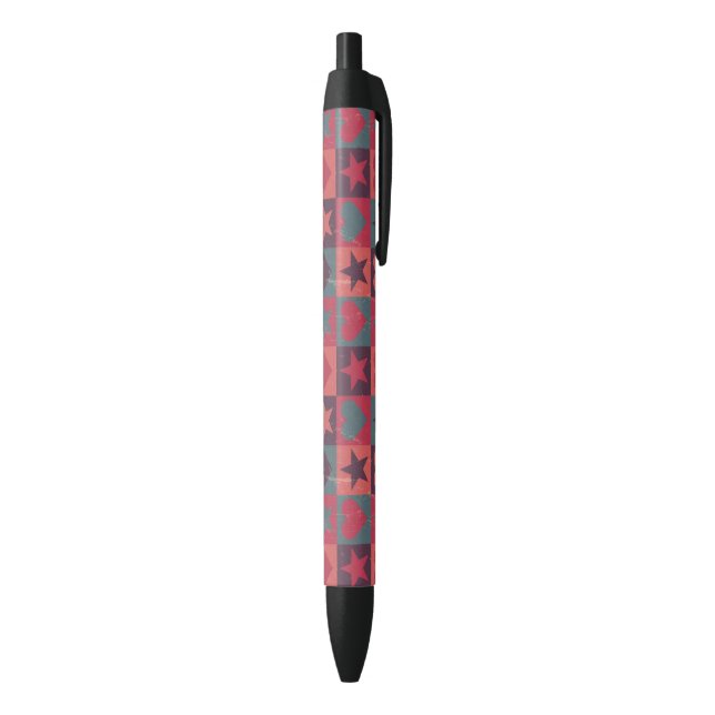 Hearts And Stars Pattern Pink Black Ink Pen (Bottom (Vertical))
