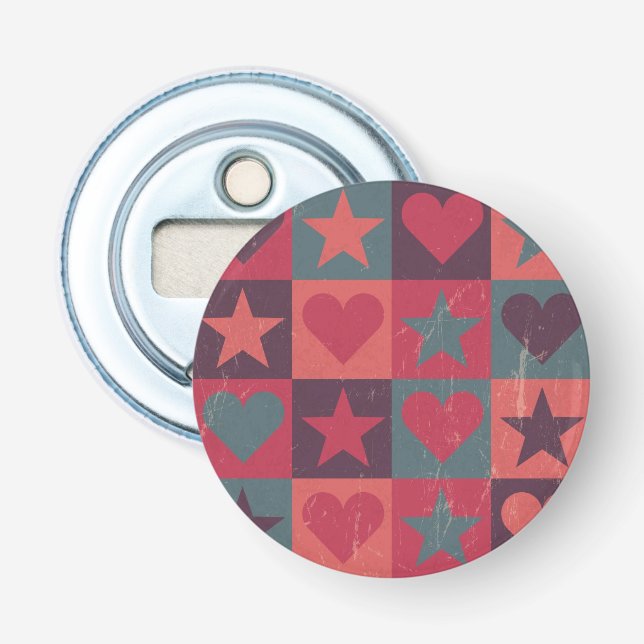 Hearts And Stars Pattern Pink Bottle Opener (Front)