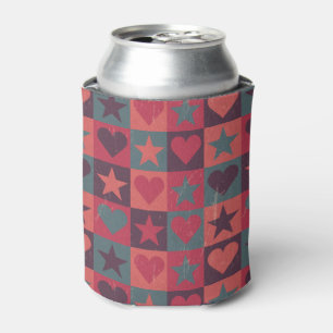 Hearts And Stars Pattern Pink Can Cooler