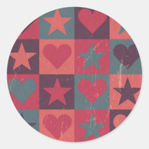 Hearts And Stars Pattern Pink Classic Round Sticker