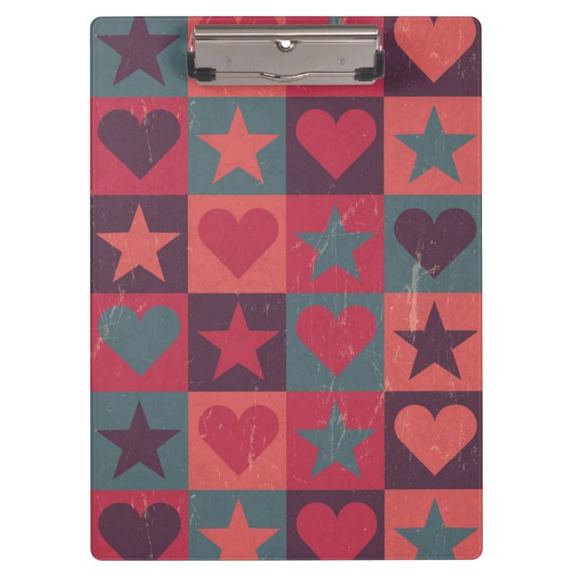 Hearts And Stars Pattern Pink Clipboard (Front)