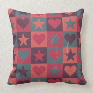 Hearts And Stars Pattern Pink Cushion
