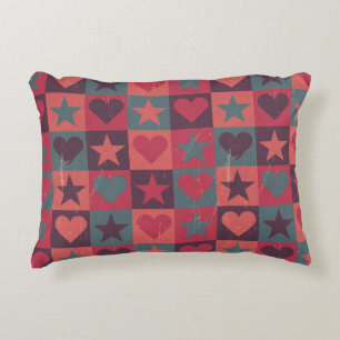 Hearts And Stars Pattern Pink Decorative Cushion