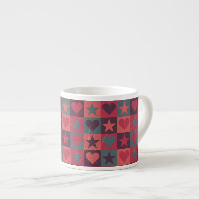 Hearts And Stars Pattern Pink Espresso Cup (Front Right)
