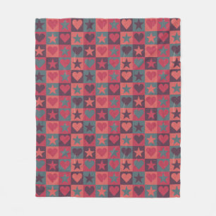 Hearts And Stars Pattern Pink Fleece Blanket
