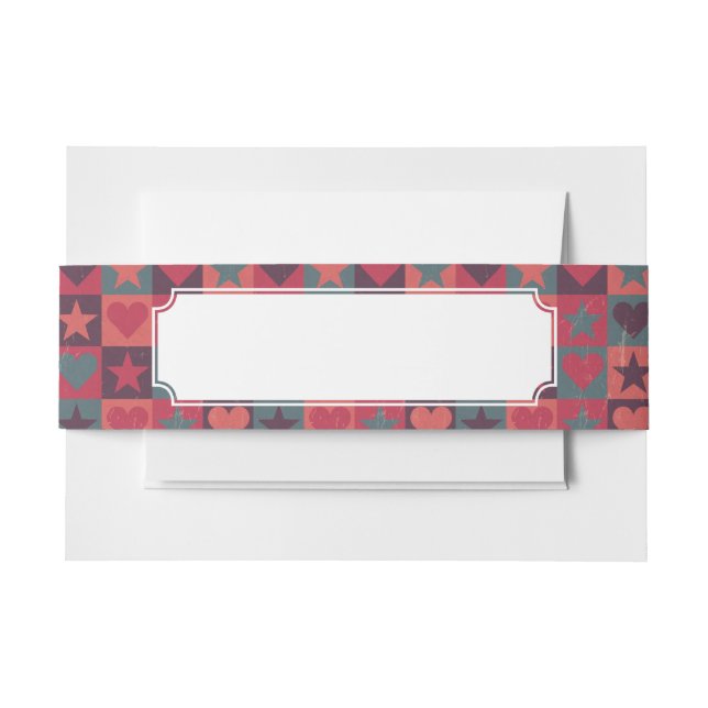Hearts And Stars Pattern Pink Invitation Belly Band (Front Example)