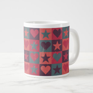 Hearts And Stars Pattern Pink Large Coffee Mug