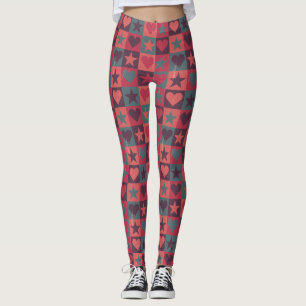 Hearts And Stars Pattern Pink Leggings