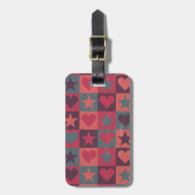 Hearts And Stars Pattern Pink Luggage Tag (Front Vertical)