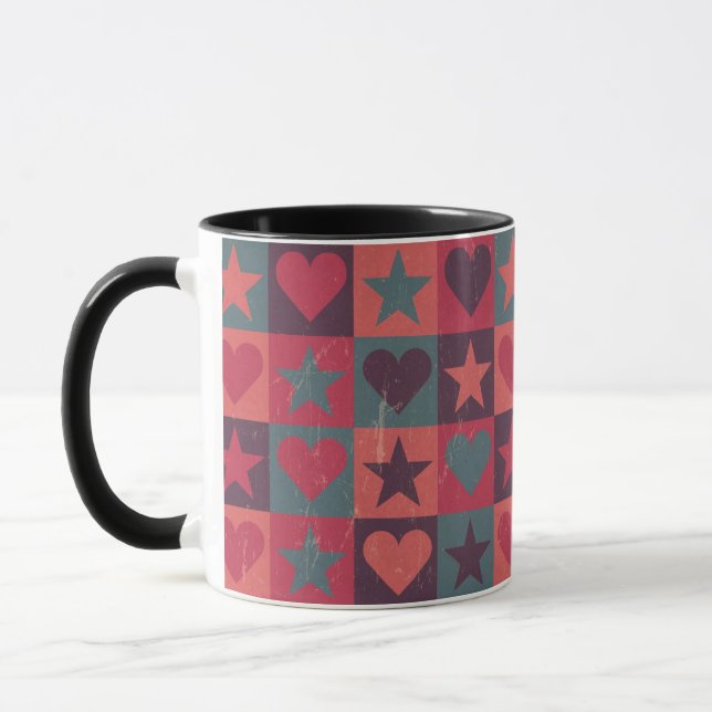 Hearts And Stars Pattern Pink Mug (Left)