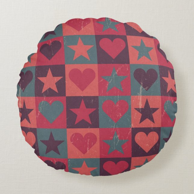 Hearts And Stars Pattern Pink Round Cushion (Front)