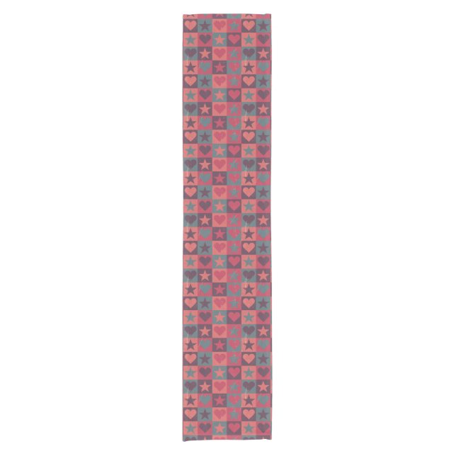 Hearts And Stars Pattern Pink Short Table Runner (Front)