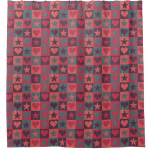 Hearts And Stars Pattern Pink Shower Curtain