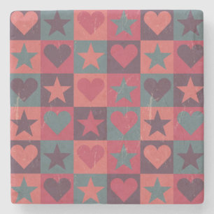 Hearts And Stars Pattern Pink Stone Coaster