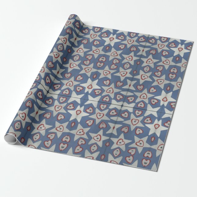 Hearts and Stars Wrapping Paper (Unrolled)