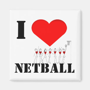 Hearts and Stick Figures I Love Netball Magnet