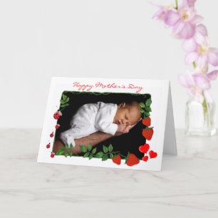Hearts and Strawberries Custom Photo Mother Day Card