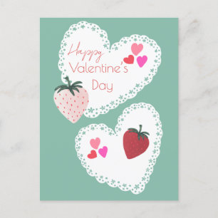 Hearts and Strawberries Happy Valentines Day Holiday Postcard