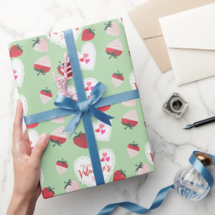 Hearts and Strawberries Happy Valentine's Day Wrapping Paper
