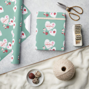 Hearts and Strawberries Happy Valentines Day  Wrapping Paper