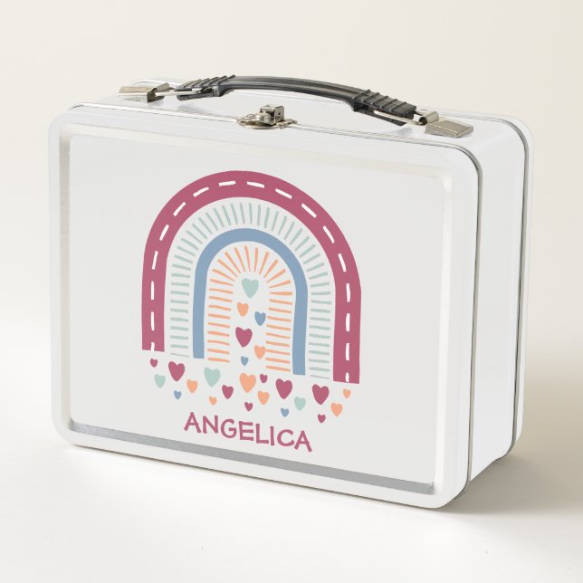 Hearts and Stripes Boho Rainbow Metal Lunch Box (Front)
