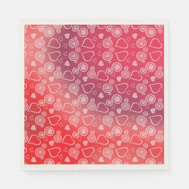 Hearts and Swirls on a Red Gradient Background Napkin (Front)