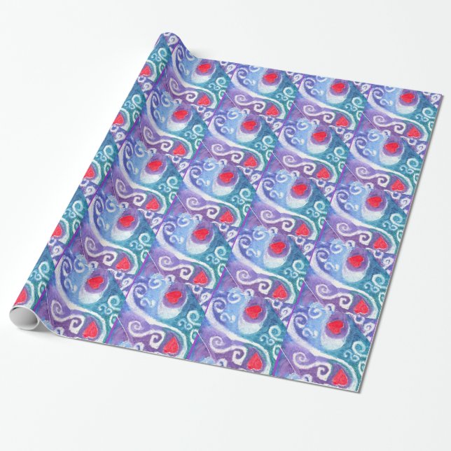 Hearts and Swirls Wrapping paper (Unrolled)