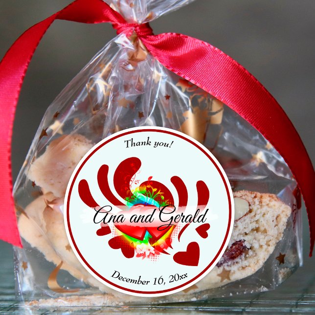 Hearts and vines Thank You Wedding Favour Classic Round Sticker (Creator Uploaded)