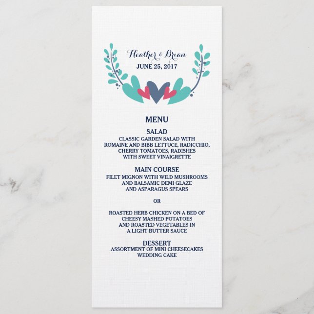 Hearts and Vines Wedding Menu Card (Front)