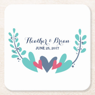 Hearts and Vines Wedding Paper Coasters