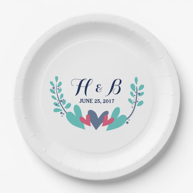 Hearts and Vines Wedding Paper Plates (Front)