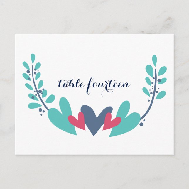 Hearts and Vines Wedding Table Number Postcard (Front)