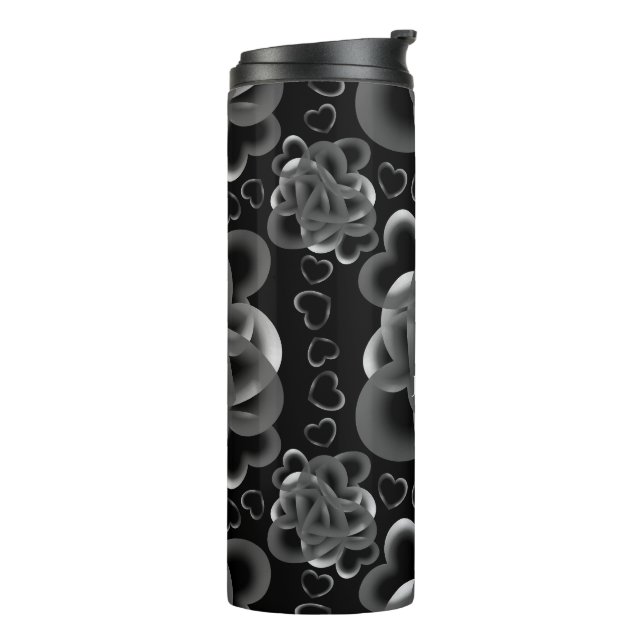 Hearts Aplenty Black Pattern Thermal Tumbler (Rotated Left)